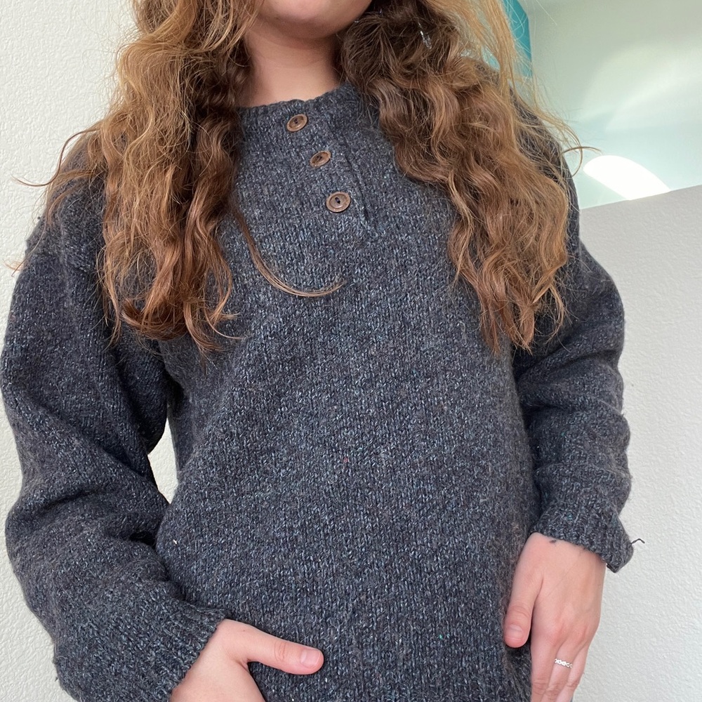 Vintage Navy Knit Sweater with Button Detail